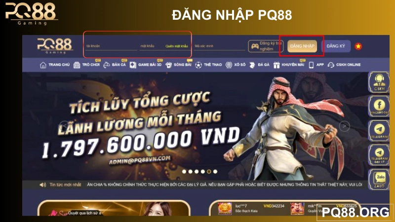 hướng dẫn đăng nhập pq88